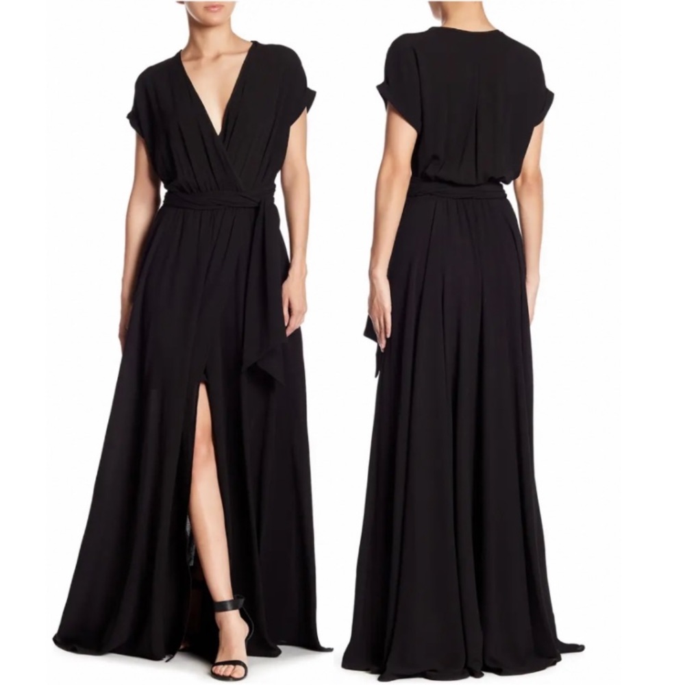 Meghan LA Black Jasmine Wrap Maxi Dress Size Small